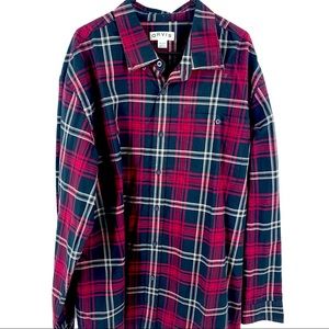 Orvis Longsleeve Button down Shirt maroon and black twill plaid in EUC